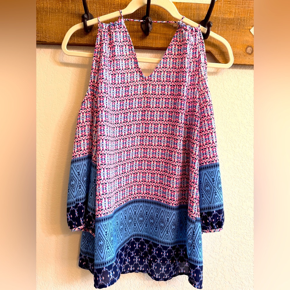 Split Spaghetti Cold Shoulder Blouse - image 1